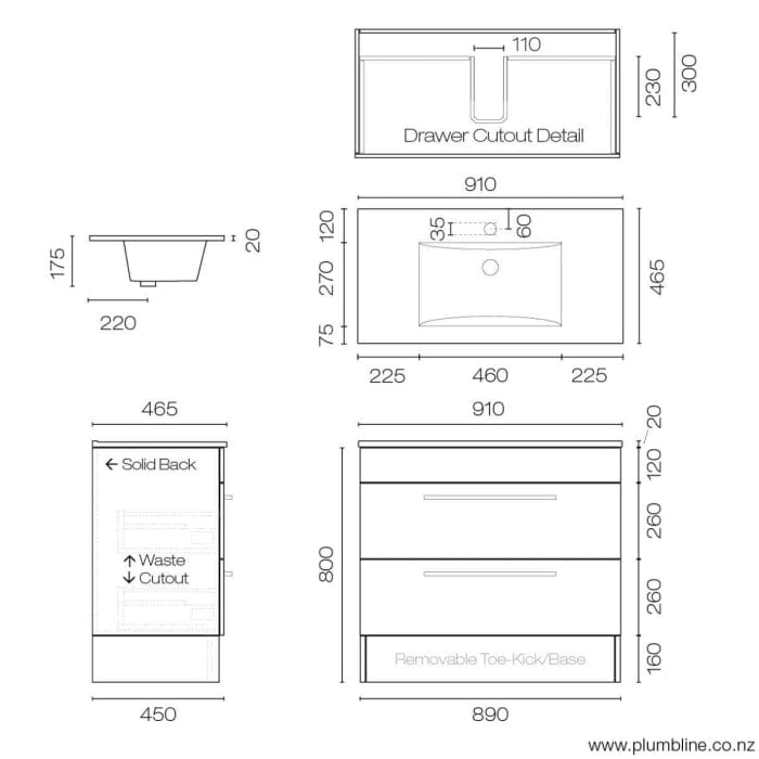 Progetto Vanity Mia Opaco 900 Vanity | 2 Drawers Black Oak
