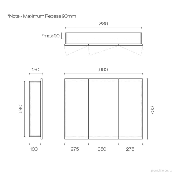 Progetto Mirror Cabinet Mia 900 Mirror Cabinet | 3 Doors Black Oak