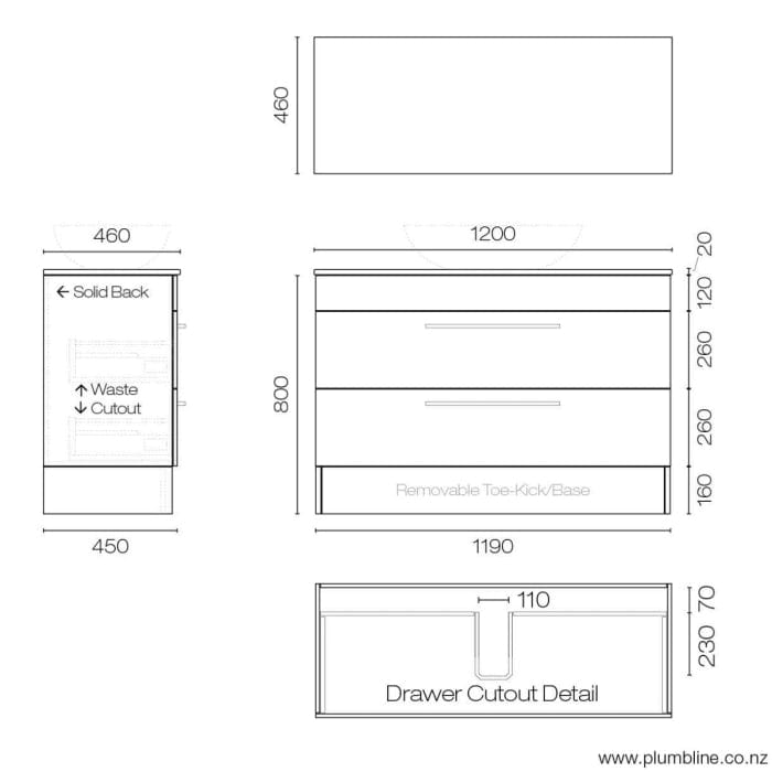 Progetto Vanity Mia Opaco 1200 Vanity | 2 Drawers Black Oak