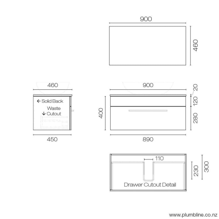 Progetto Vanity Mia Opaco 900 Vanity | 1 Drawer Black Oak