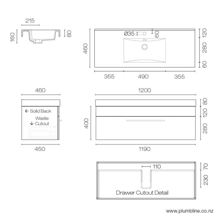Progetto Vanity Mia Plus 1200 Vanity | 1 Drawer Black Oak