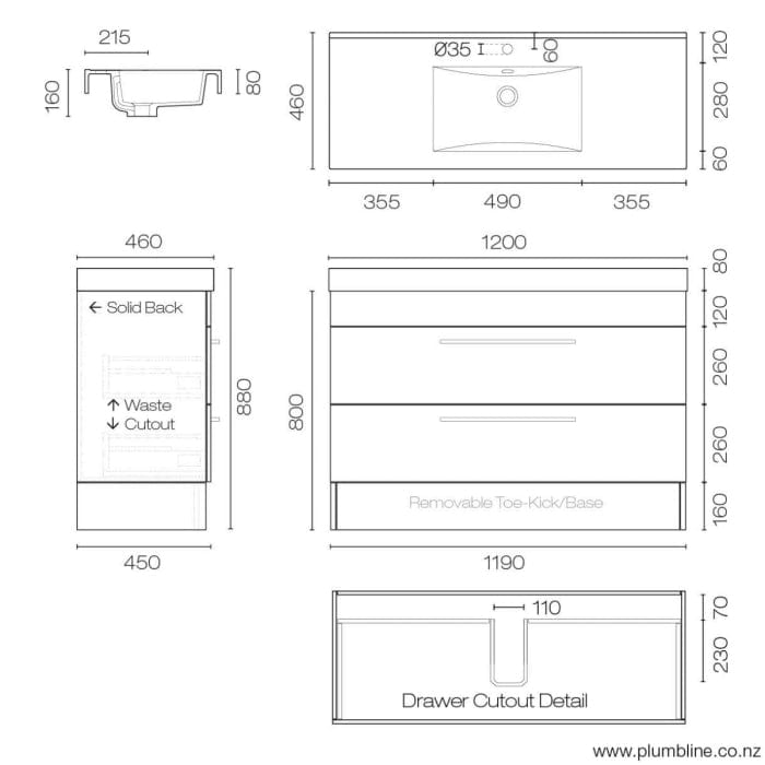 Progetto Vanity Mia Plus 1200 Vanity | 2 Drawers Sand Oak