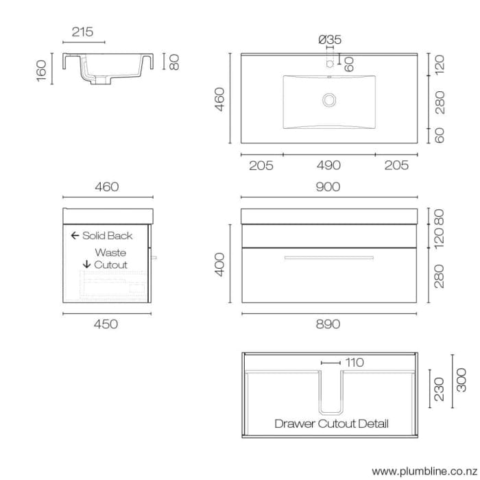 Progetto Vanity Mia Plus 900 Vanity | 1 Drawer White Gloss