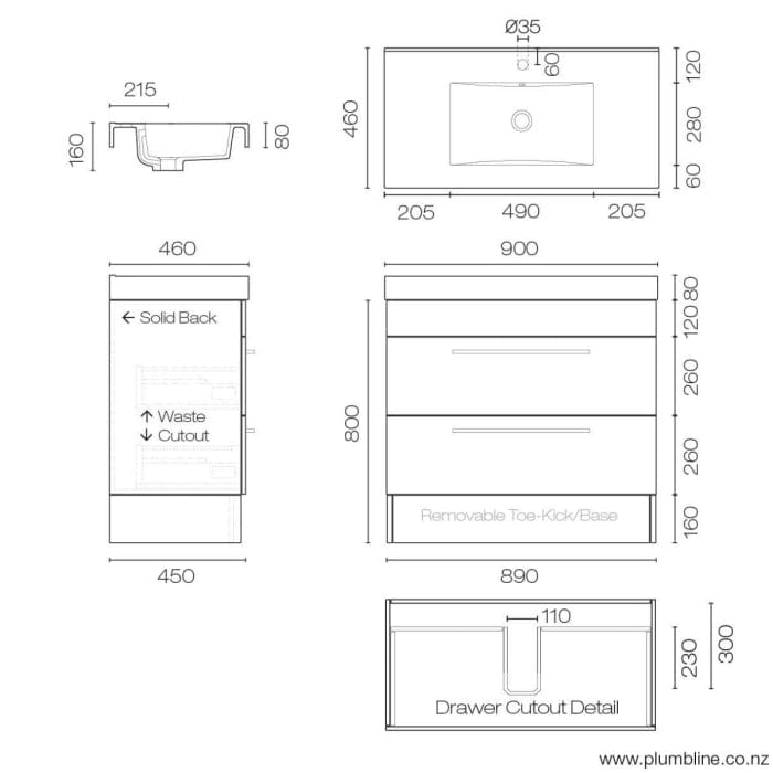 Progetto Vanity Mia Plus 900 Vanity | 2 Drawers Sand Oak