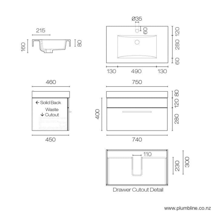 Progetto Vanity Mia Plus 750 Vanity | 1 Drawer Black Oak