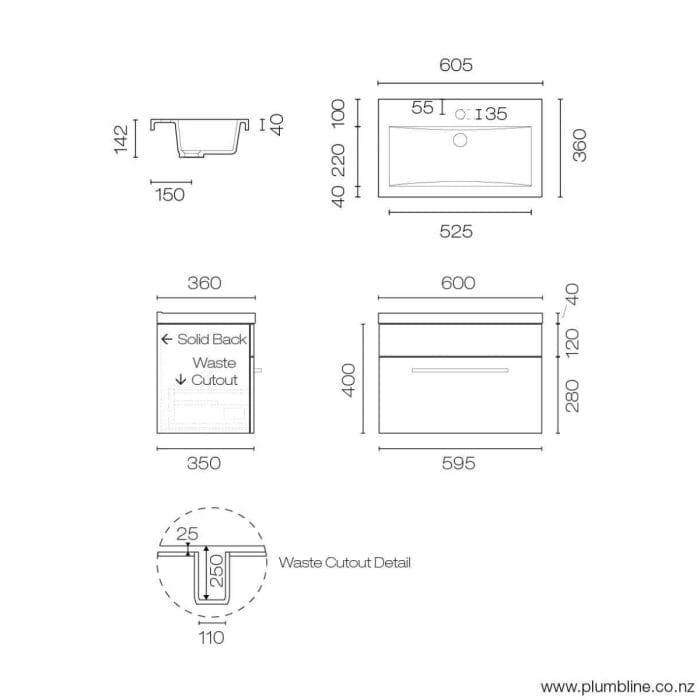 Progetto Vanity Mia Slim 600 Vanity | 1 Drawer Black Oak