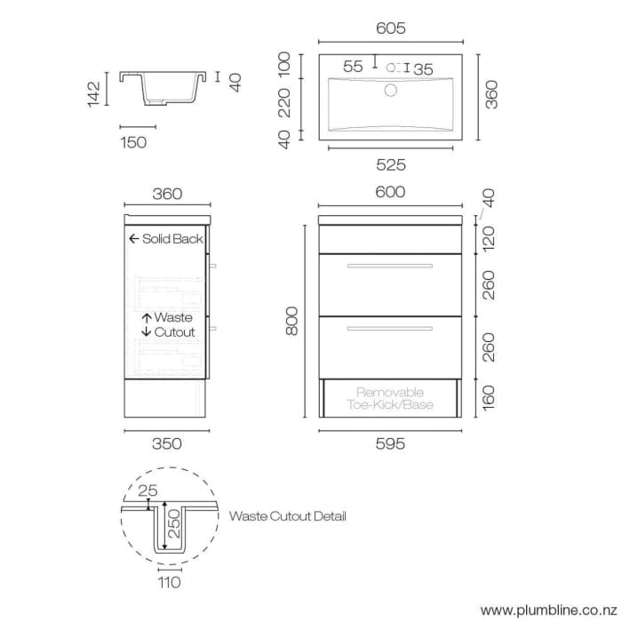 Progetto Vanity Mia Slim 600 Vanity | 2 Drawers Sand Oak