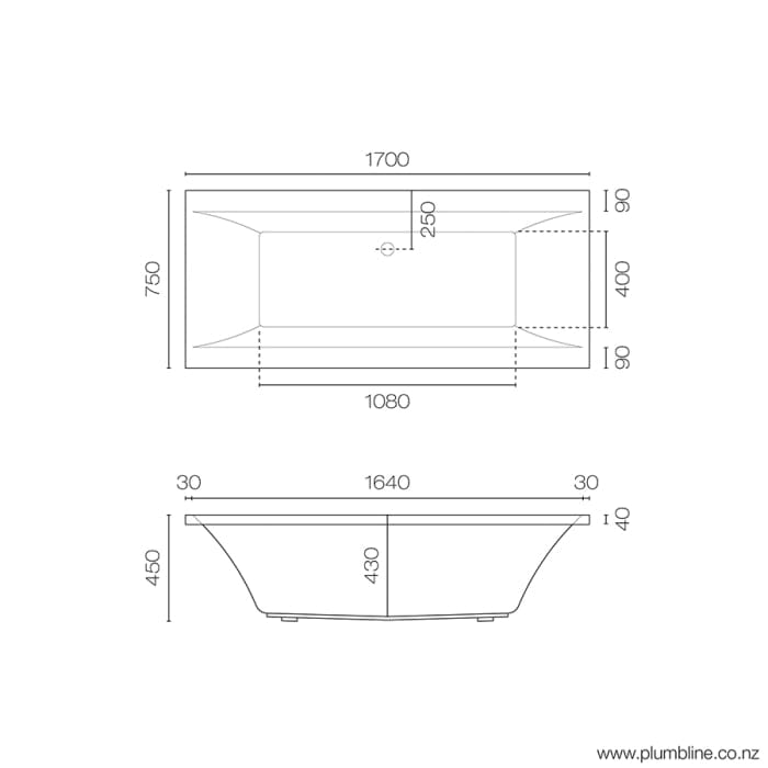 Progetto Bath Pure 1700 Inset Bath