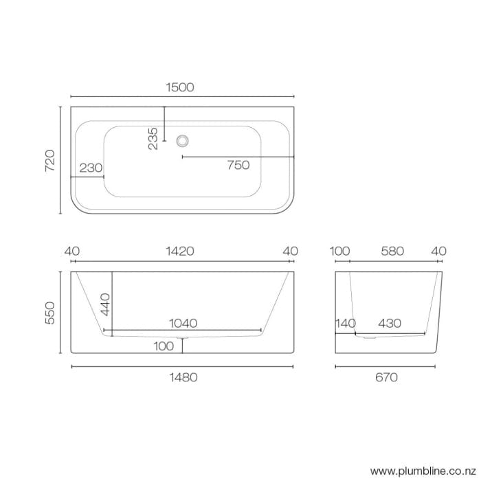 Progetto Bath Pure 1500 Back to Wall Bath