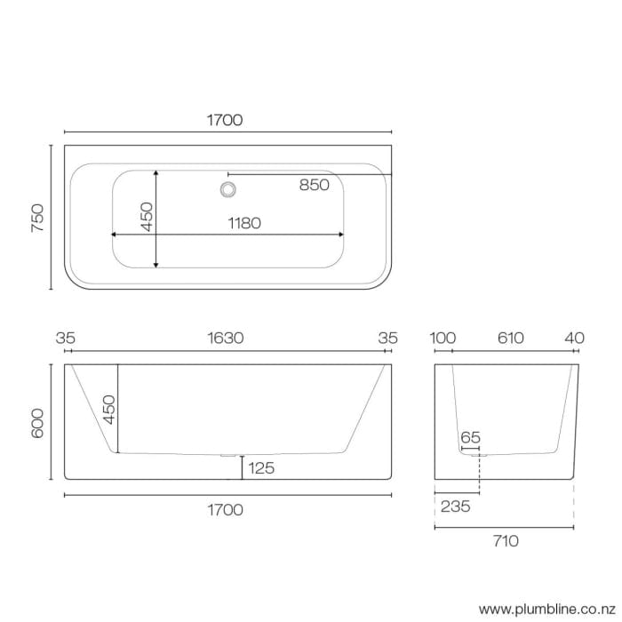 Progetto Bath Pure 1700 Back to Wall Bath