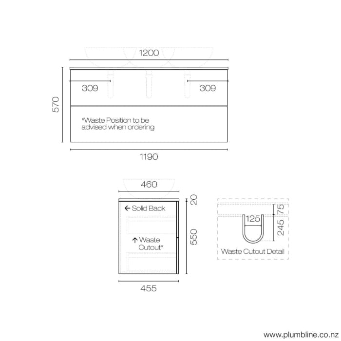 The Bathroom Shop Vanity Reflex Opaco 1200 2 Drawer Vanity