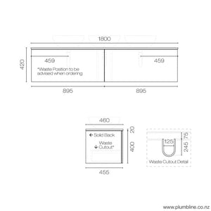 The Bathroom Shop Vanity Reflex Opaco 1800 2 Drawer Vanity