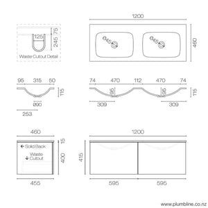 The Bathroom Shop Vanity Reflex Spio 1200 2 Drawer Vanity Double Basin