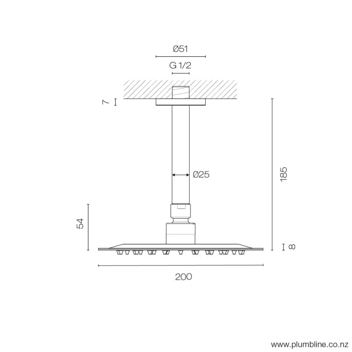 Progetto shower Swiss Ceiling Mount Shower 200mm | Brushed Stainless Steel