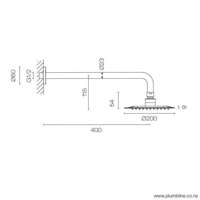 Progetto shower Swiss Wall Mount Shower 200mm | Brushed Stainless Steel
