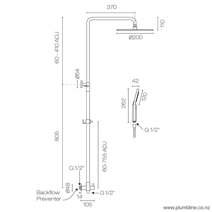 Progetto shower Swiss 3 Function Shower Column | Brushed Stainless Steel