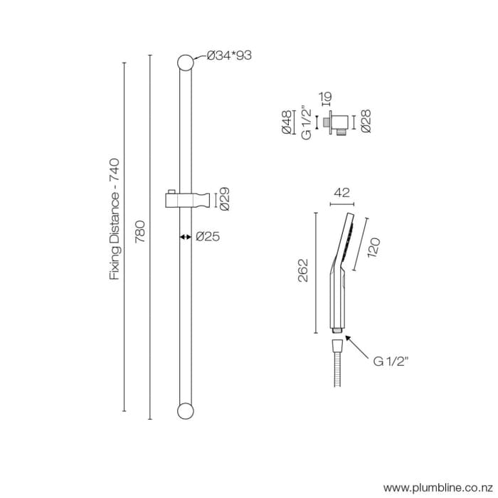 Progetto shower Swiss 3 Function Slide Shower | Brushed Stainless Steel