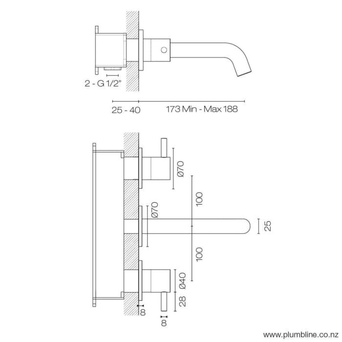 Progetto Basin Tap Swiss Wall Mounted Spout & Tap Set | Brushed Stainless Steel
