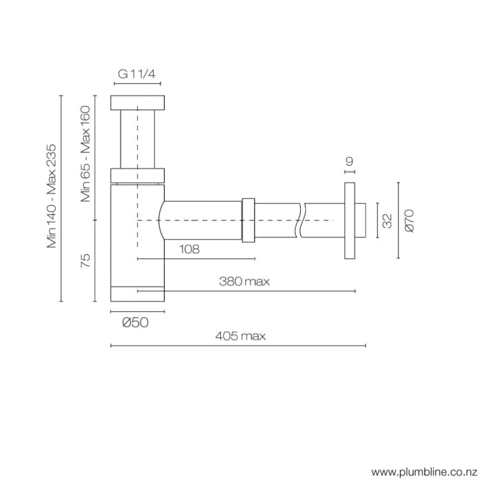 Progetto Bathroom Accessories Swiss Bottle Trap | Brushed Stainless Steel