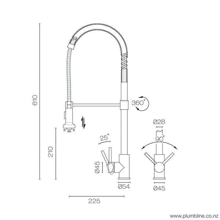 Progetto Kitchen Tap Swiss Flexi Spout Kitchen Mixer | Brushed Stainless Steel