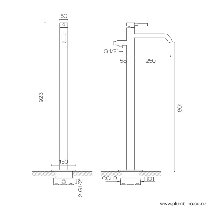 Progetto Bath Filler Swiss Floor Mount Bath Filler & Handshower | Brushed Stainless Steel