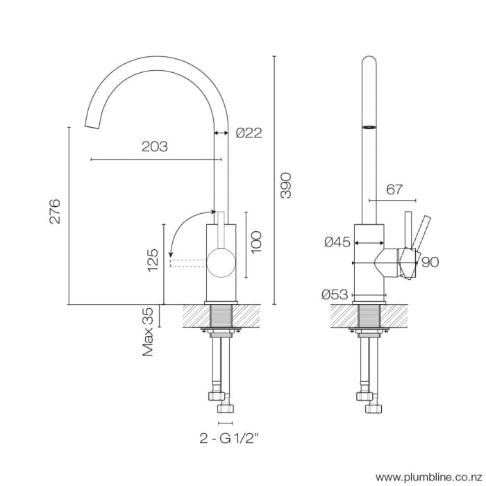 Progetto Kitchen Tap Swiss Kitchen Mixer | Brushed Stainless Steel