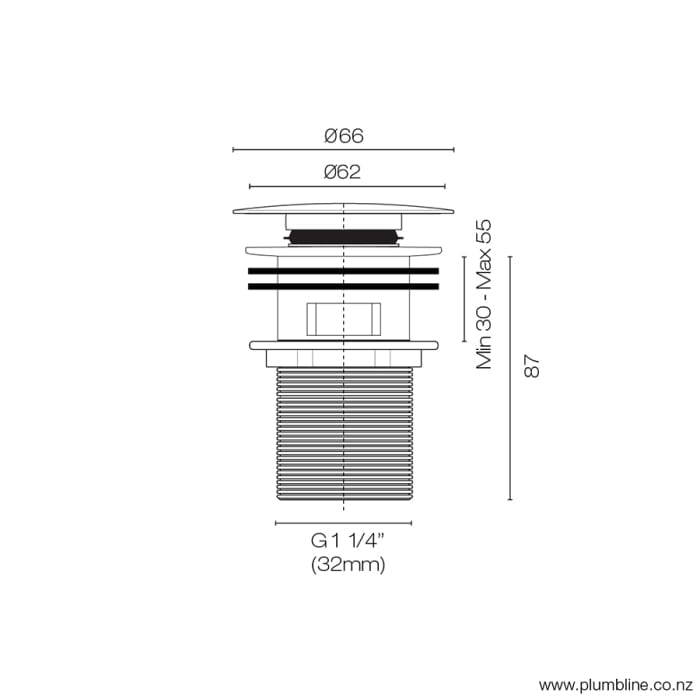 Progetto Pop Up Waste Swiss Pop Up Basin Waste 32mm | Brushed Stainless Steel Without Overflow