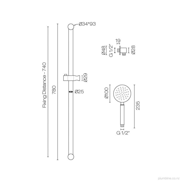 Progetto shower Swiss Slide Shower | Brushed Stainless Steel