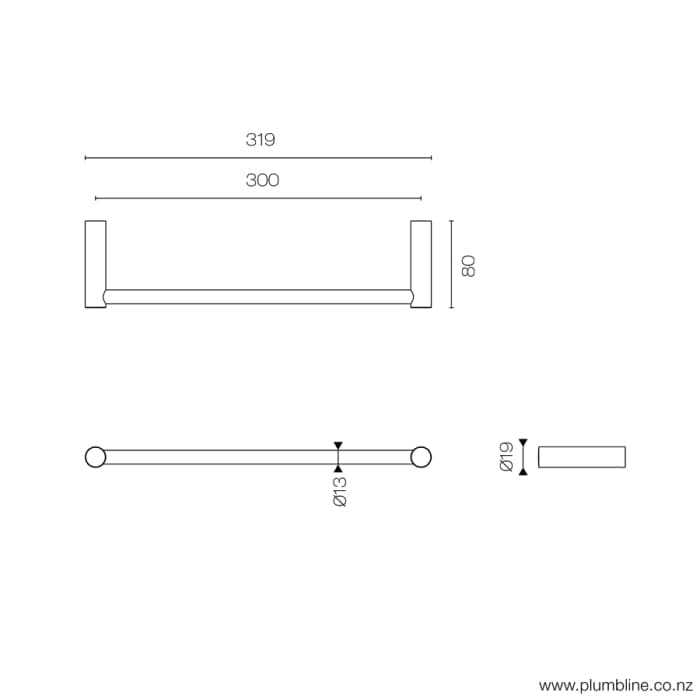 Progetto Hand Towel Rail Swiss Hand Towel Rail 300mm | Brushed Stainless Steel