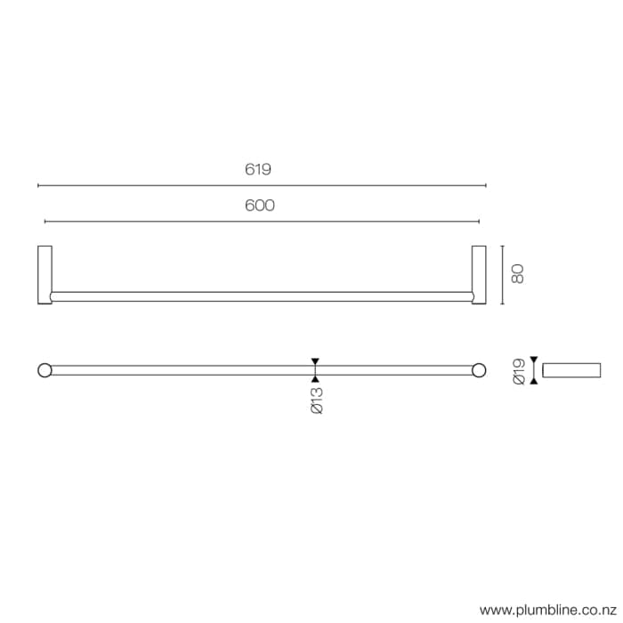 Progetto Towel Rail Swiss Single Towel Rail 600mm | Brushed Stainless Steel