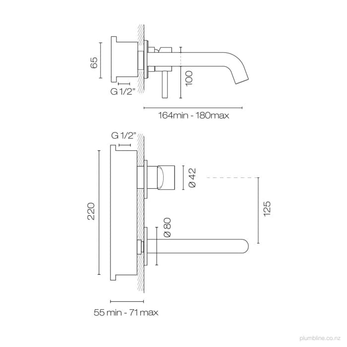 Progetto Basin Tap Swiss Wall Mounted Mixer & Spout | Brushed Stainless Steel