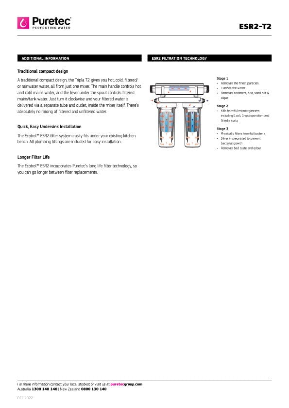 Puretec Filter Tap Puretec Tripla T2 Triple Action LED Kitchen Mixer + Rainwater Filter | Chrome