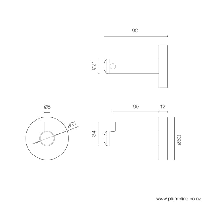 Progetto Robe Hook Eco Style Robe Hook With Door Stop Buffer | Chrome