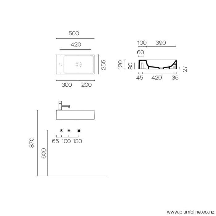 Catalano Basin Catalano Verso 50 Slim Basin 1 Taphole / Right Hand Basin
