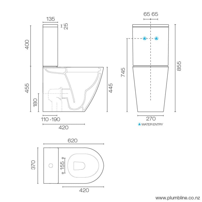 Plumbline Toilet Suite Zen Rimless Overheight Back to Wall Toilet Suite with Slim Seat