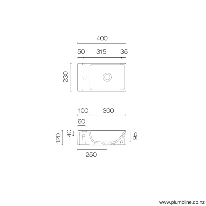 Catalano Basin Catalano Verso 40 Slim Basin 1 Taphole / Right Hand Basin