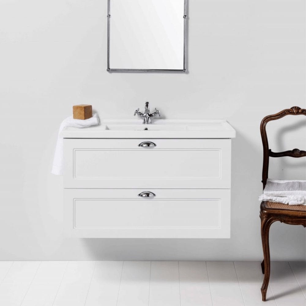 Bath & Co Vanity Burlington English Classic 1000 Wall  Vanity | 1 Basin + 2 Drawers Matte White Paint / Antique Bronze