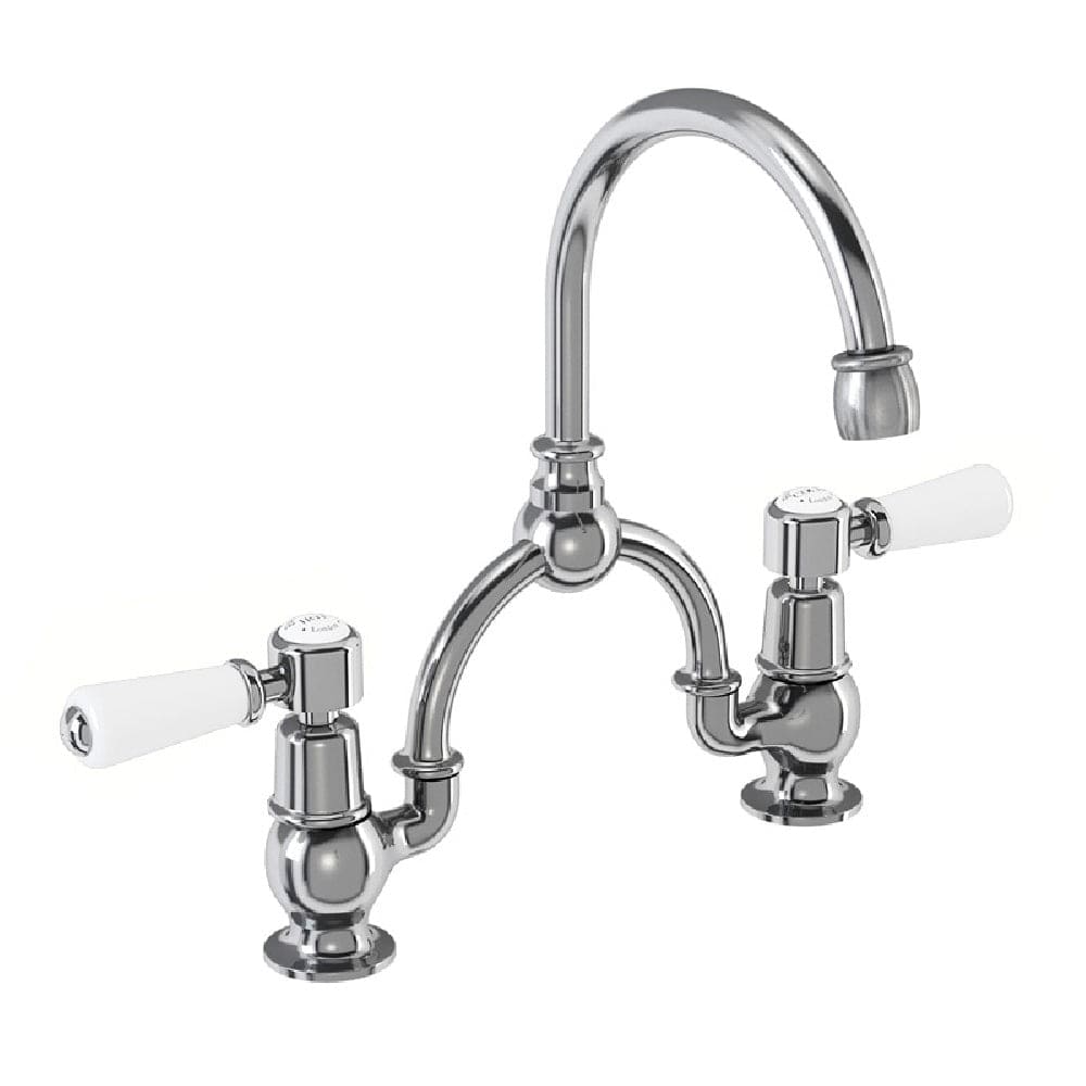 Burlington Kitchen Tap Burlington Kensington Two Tap Hole Arch Mixer with Curved Spout (230mm Centres) | Chrome Black