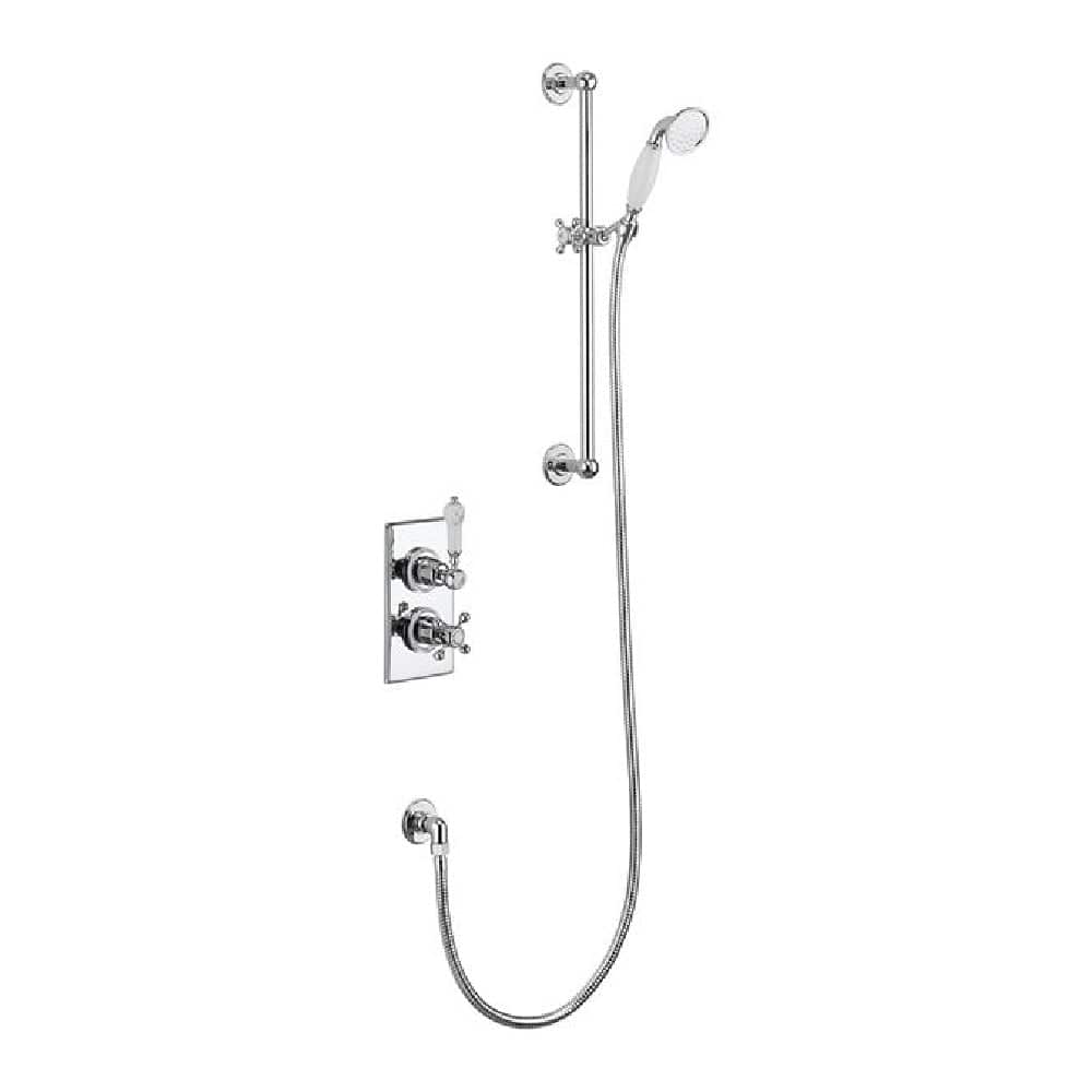Burlington shower Burlington Trent Thermostatic Single Outlet Concealed Shower Valve with Rail, Hose & Handset | Chrome With Soap Basket
