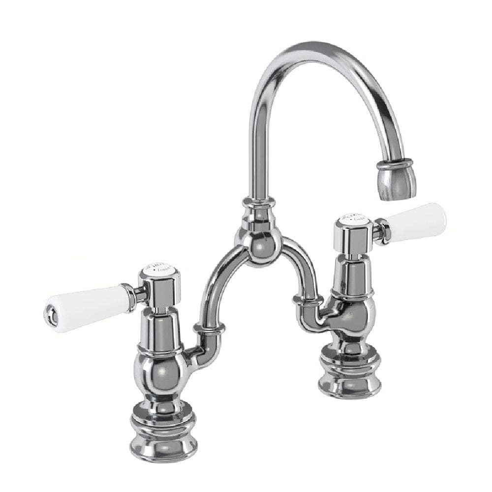 Burlington Kitchen Tap Burlington Kensington Regent Two Tap Hole Arch Mixer with Curved Spout (200mm Centres) | Chrome Black