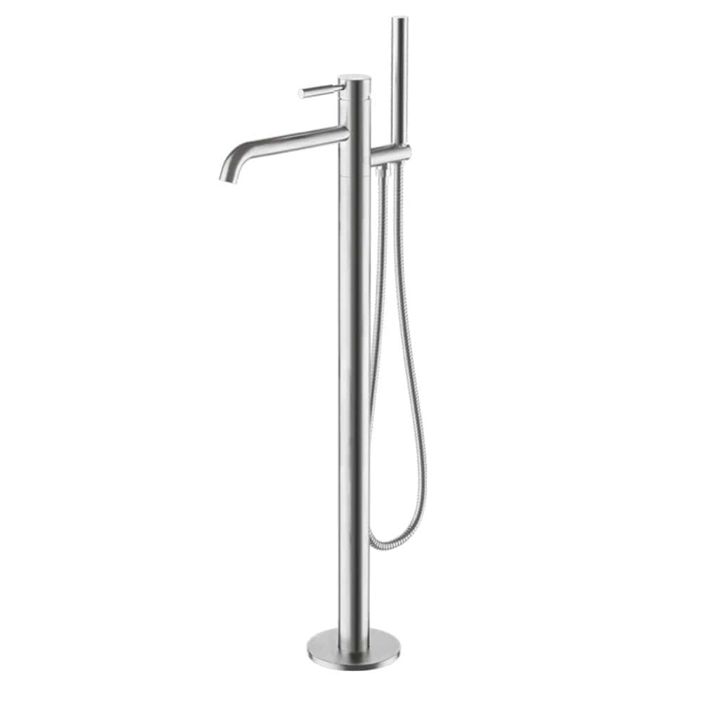 Progetto Bath Filler Swiss Floor Mount Bath Filler & Handshower | Brushed Stainless Steel