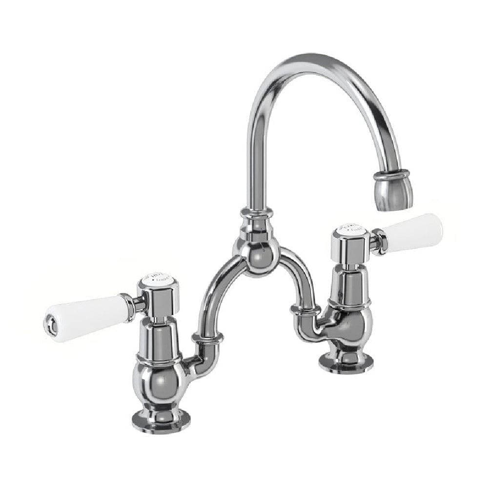 Burlington Kitchen Tap Burlington Kensington Two Tap Hole Arch Mixer with Curved Spout (200mm Centres) | Chrome Black
