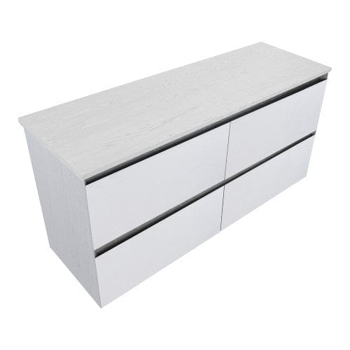 Newtech Vanities Newtech Ravani Double Tier Wall Vanity | 1500 Double Basin Gloss White / Matte White 20mm StoneCast Top Gloss White / Timber Top (Not available on Gloss White Cabinet)