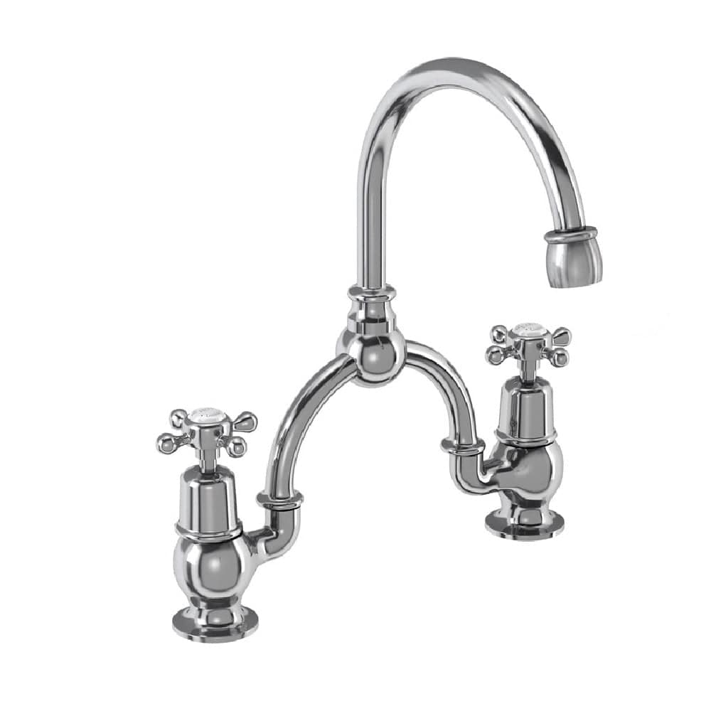 Burlington Kitchen Tap Burlington Claremont Two Tap Hole Arch Mixer with Curved Spout (230mm Centres) | Chrome