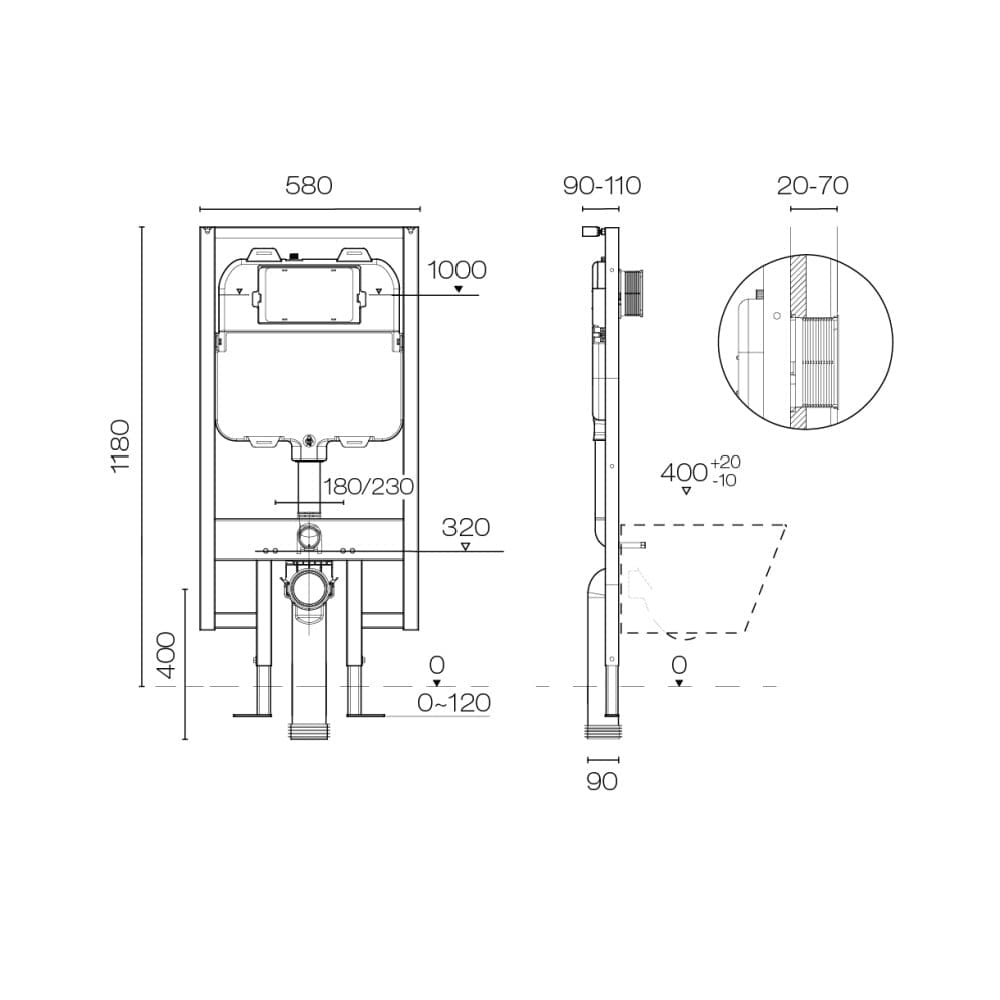 Plumbline Cistern Speedo S20 Slim Full Frame Inwall Cistern