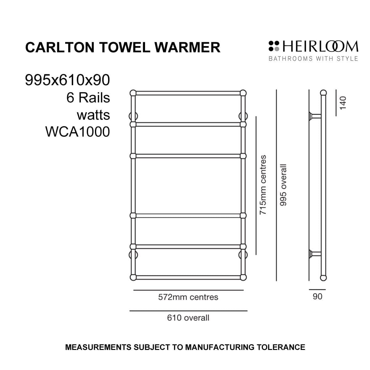 Heirloom Heated Towel Ladder Heirloom Carlton Heated Towel Ladder 995mm | Polished Stainless