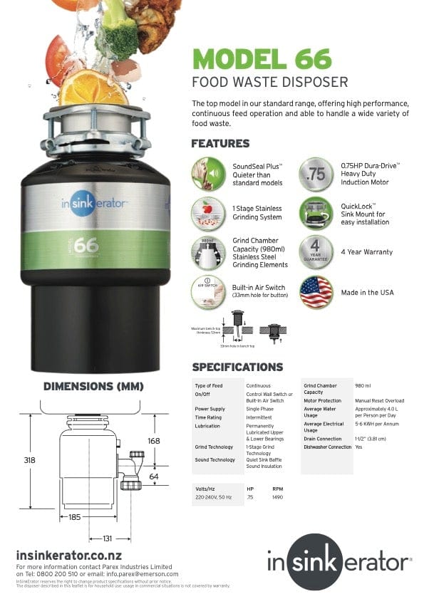 Insinkerator Waste Disposal Unit Insinkerator Model 66 Food Waste Disposal Unit