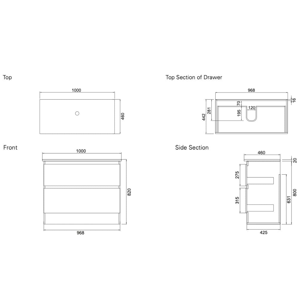 Bath & Co Vanity VCBC Soft Solid Surface 1000 Floor Vanity | 1 Basin + 2 Drawers