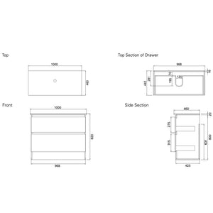 Bath & Co Vanity VCBC Soft Solid Surface 1000 Floor Vanity | 1 Basin + 2 Drawers