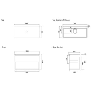 Bath & Co Vanity VCBC Soft Solid Surface 1000 Wall Vanity | 1 Basin, 1 Drawer + Shelf